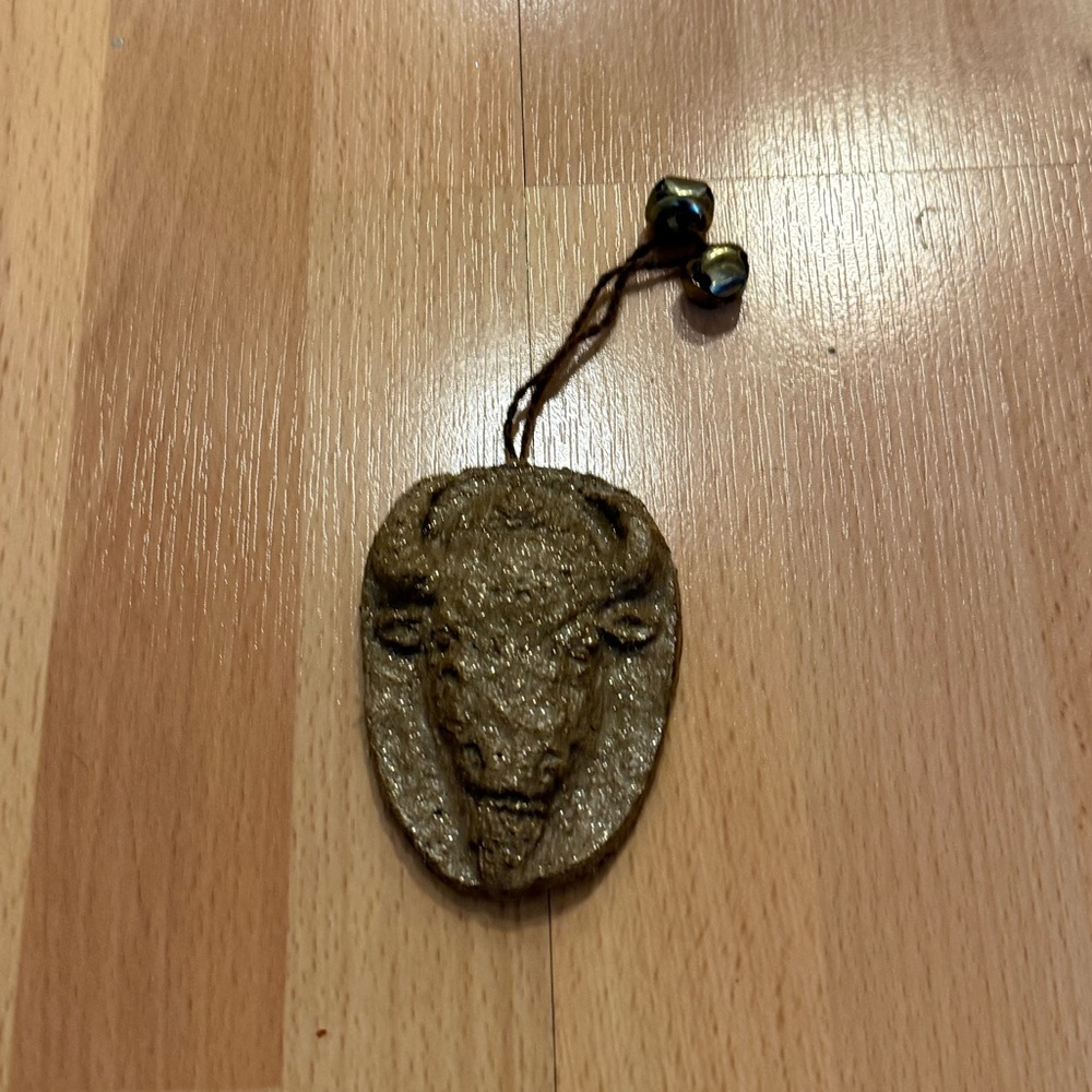 Rustic Bull Head Ornament with Bells